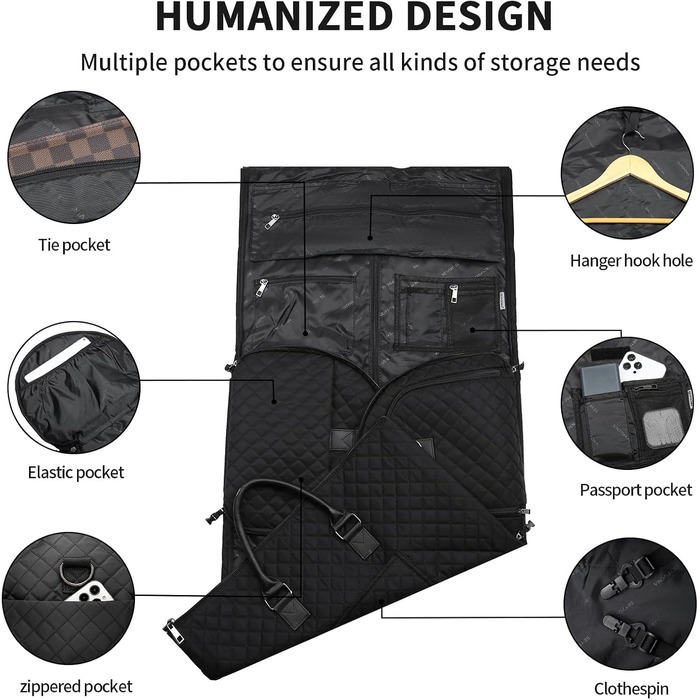 Сумка для одягу Seyfocnia Convertible для жінок, шкіряні сумки для одягу з чохлом для взуття, підвісні дорожні сумки 2-в-1, модні чорні