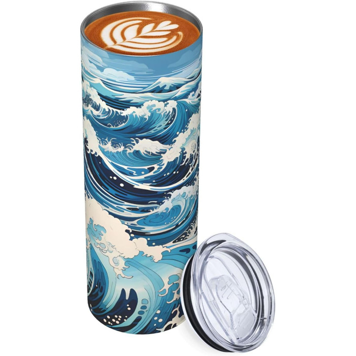 Дорожня кружка об&39ємом 590 мл з прямою трубочкою в стилі укійо-е з хвилями, принтована, підходить для кемпінгу, офісу та дому