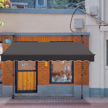Тент, тент із затискачем, балконний сонцезахисний тент, висувний, регульований вручну за допомогою ручної ручки, стійкий до ультрафіолету, сонцезахист, 100 поліестер, для внутрішніх дворів, балконів, ресторанів, кафе, темно-сірий, 300 x 120 см