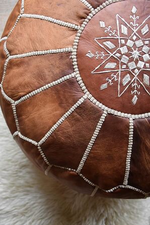 Пуфи та подушки Преміум-пуф зі справжньої шкіри - Ручна робота - Доставка з наповнювачем - Пуф-мішок для ніг (Коньяк-коричневий)