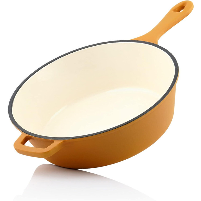 Чавунна каструля Mahlzeit 4,4 л помаранчева, кругла емальована чавунна сковорода з кришкою чавунна каструля, підходить для індукці