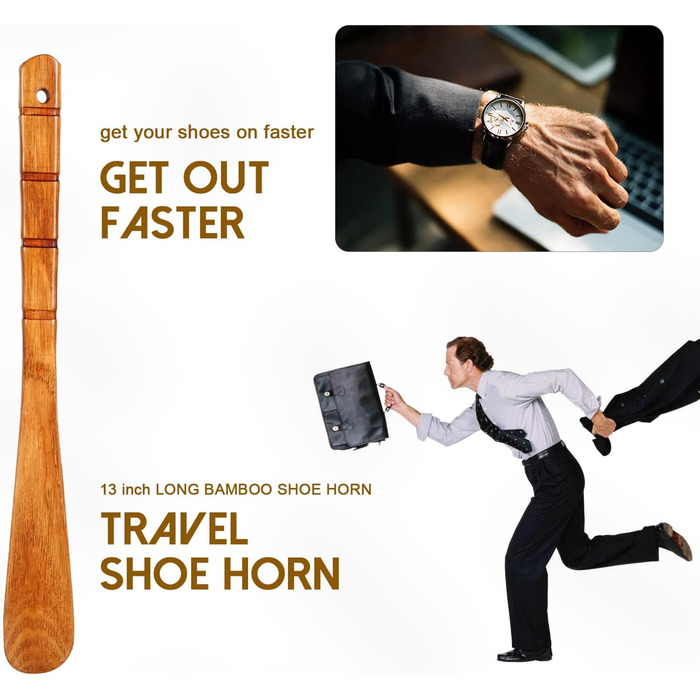 Дерев'яний ріжок для взуття WLMALL преміум-класу, ука, міцний, довжиною 33 см, ледачий ріжок для взуття для людей похилого віку, д