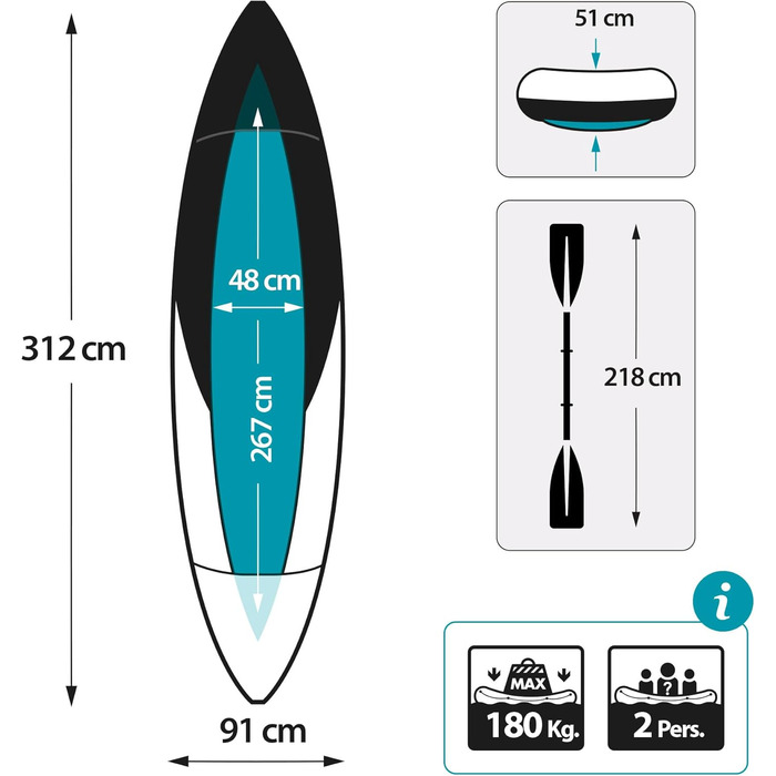 Надувний каяк Intex Explorer K2, комплект для 2 осіб з алюмінієвими веслами та потужним повітряним насосом, 2 особи, одноколірний