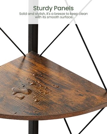 Кутова полиця з 5 полицями, промислова книжкова шафа, окремостояча підставка для дисплея, кутова полиця для ванної кімнати, підставка для рослин, для спальні, кухні, рустикальний коричнево-чорний DTCJ10BF