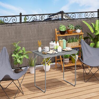 Туристичний стіл, Розкладний стіл для балкону, Бічний столик, Розкладний балконний стіл, Розкладний стіл, Садовий стіл з ручкою, Виготовлений з МДФ та металу, 80x50x70 см, Сірий