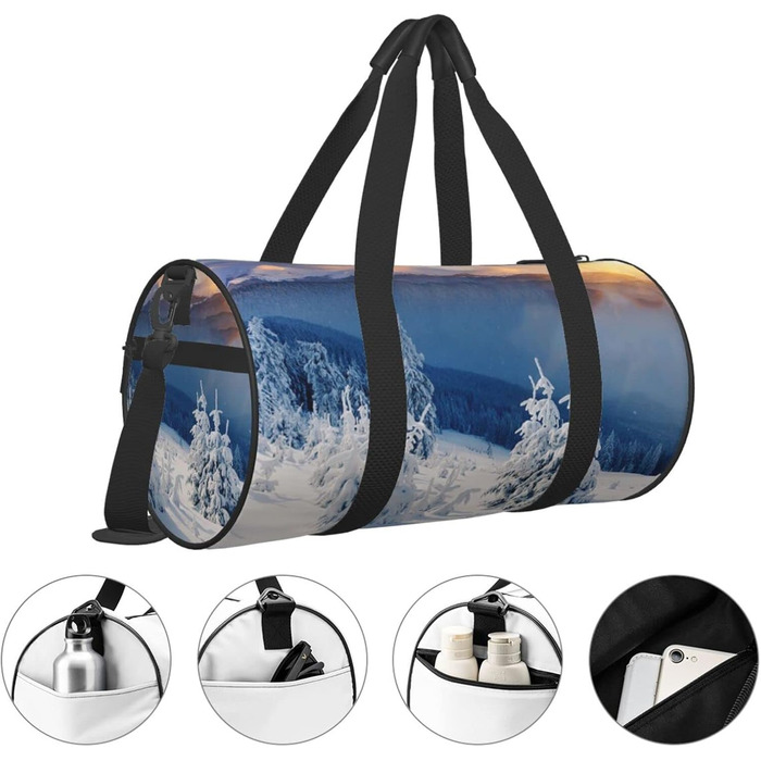 Спортивна сумка для подорожей Захід сонця, зимова, гірська, з принтом, дорожня сумка на ніч, чорна, універсальний розмір