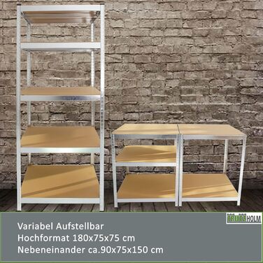 Стелаж для майстерні TRUTZHOLM, міцний стелаж, 180x75x75 см, вантажопідйомність 875 кг 5 полиць Архівний стелаж, стелаж для зберігання, стелаж для підвалу, металевий стелаж, гаражний стелаж