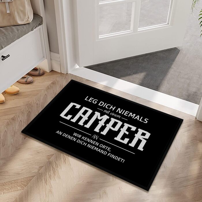 Кумедний килимок для дверей з написом - Ніколи не зв&39язуйся з кемпером - Кемпінг - нековзний та миється - 60x40 см, 3