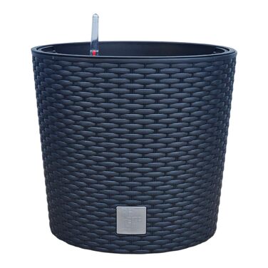 Квітковий горщик HappyFlower MultiProject із вставкою, круглий, під ротанг, 4 розміри, 4 кольори, кашпо (300, чорний) 300 антрацит