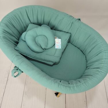 Дитяча колиска з колесами та гальмами кошик Moses з натуральної верби, включаючи матрац та постільну білизну кольору хакі зі 100 бавовни, сертифікована Oeko-Tex безпечна та мобільна модель Amelia