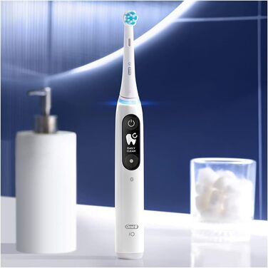 Електрична зубна щітка Oral-B iO Series 6, 5 режимів чищення для догляду за зубами, магнітна технологія, дисплей і дорожній кейс, подарунок чоловік/жінка, дизайн Braun, білий