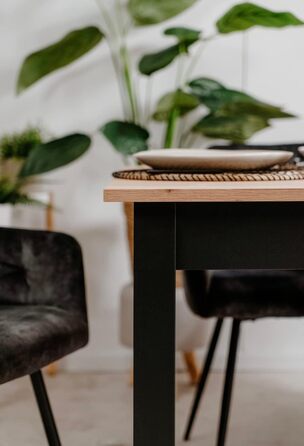 Обідній стіл Кухонний стіл Coburg 120 кольору Artisan Oak / Black, приблизно 120 x 76 x 70 см, розкладний до 160 см, 003410