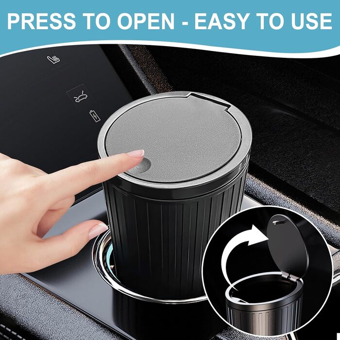 Автоматичний сміттєвий бак з кришкою, компактний, для приміщень, водонепроникний та з функцією усунення запахів, 2 рулони мішків для сміття, зручний міні-бак для автомобіля, дому, офісу, спальні, чорний