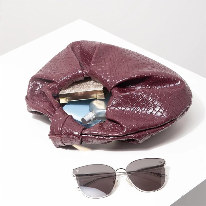 Ретро-сумочка з екошкіри з плетеним візерунком, декоративна напівмісячна сумка з вузлами, сумка Хмарка з плісе, елегантна вечірня сумка для подорожей та вечірок (Кава)