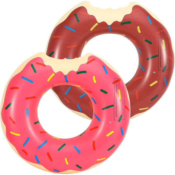 Надувне кільце для плавання, кільце для плавання Bitten Donut, надувний матрац, складне кільце, літня водна іграшка, поплавок для басейну, озеро, рожево-коричневий, 76 см, 2 Pack