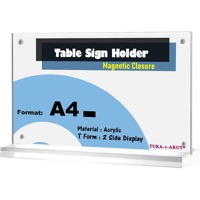 Настільні підставки TUKA-i-AKUT, 25 шт., альбомна орієнтація A4, прозорий акрил із магнітною застібкою, двосторонній дисплей, тримач для брошур, підставка для флаєрів, настільний рекламний дисплей, кришталево прозора Т-подібна підставка TKD8241-A4-W-25x, 