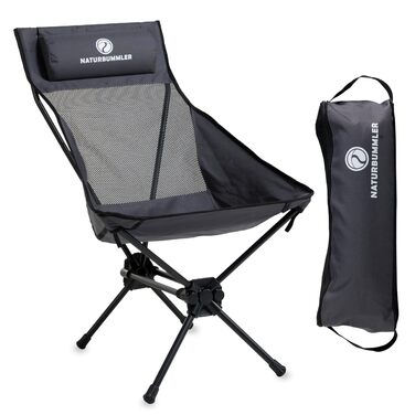 Складаний кемпінговий стілець NATURBUMMLER Cloud Sit Light Надлегкий (2,65 кг) та дихаючий У комплекті сумка для перенесення Компактний складний стілець, вантажопідйомність 120 кг, для саду, риболовлі, використання на свіжому повітрі (сірий)