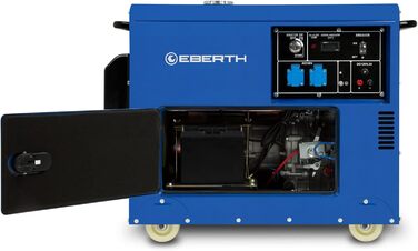 Дизельний аварійний генератор EBERTH потужністю 5000 Вт, дизельний двигун 10 к.с., 4-тактний, електричний запуск, 2 шт. 230 В, 12 В, автоматичний регулятор напруги (AVR), портативний генератор, корпус, ручки, колеса, 1 фаза