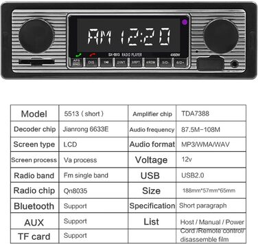 Автомобільна стереосистема Yolispa, автомобільна стереосистема Bluetooth з портом USB/SD/AUX, 4 x 60 Вт автомобільна аудіосистема FM-радіо, цифровий MP3-плеєр, автомобільна стереосистема з Bluetooth 01