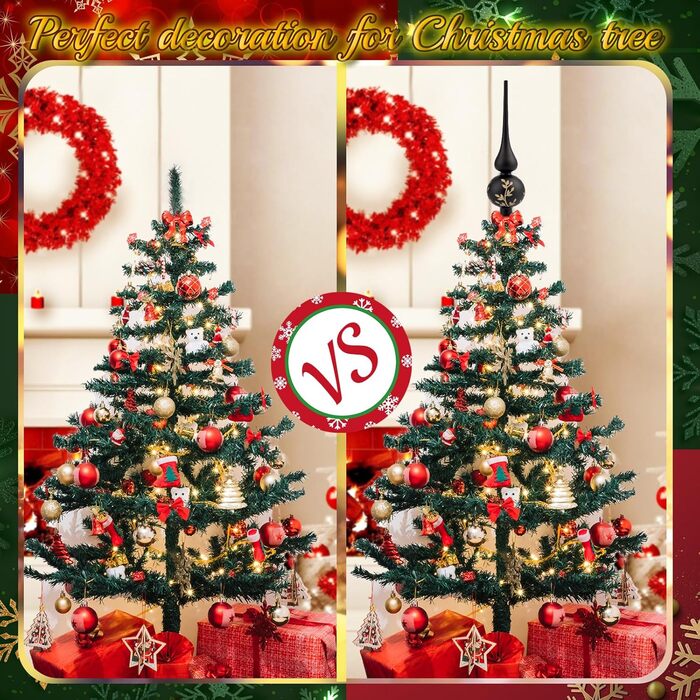 Скляна новорічна верхівка для ялинки 26 см чорна-золотиска Hukermoon