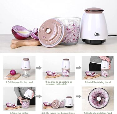 Мл Електричний кухонний блендер Глечик Цибулева нарізка Бризкозахищена м'ясорубка з 4-крилим спеціальним ножем для м'яса, смузі, цибулі, фруктів, овочів, 700