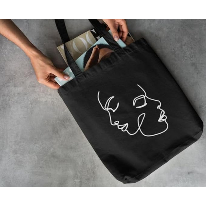 Високоякісна багаторазова бавовняна сумка-шопер для покупок, 100% натуральний льон,  екологічна багаторазова сумка для їжі та повсякденного використання, чорна