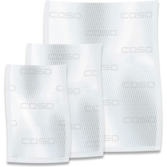 Набір професійних пакетів з фольги CASO 5 / 40 шт. 16х23 см, 40 шт. 20х30 см, 20 шт. 30х40 см 150мкм, для вакуумних пакувальників / фольгованих ущільнювачів, не містить бісфенолу А, дуже міцний, стійкий до розривів, стійкий до кипіння, прозорий набір з 5 