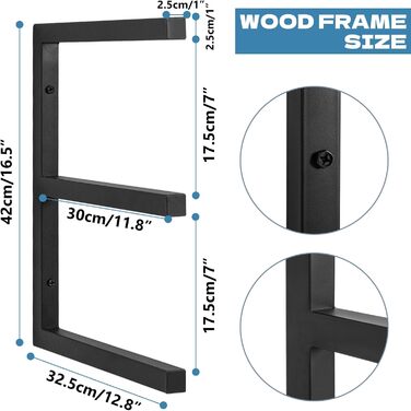 Рівнева дерев&39яна стійка для зберігання AKOZLIN, настінна дерев&39яна трубчаста стійка, дерев&39яна стійка-органайзер, міцні металеві та дерев&39яні полиці для використання в приміщенні та на вулиці, чорна (упаковка з 4 шт. ), 3-