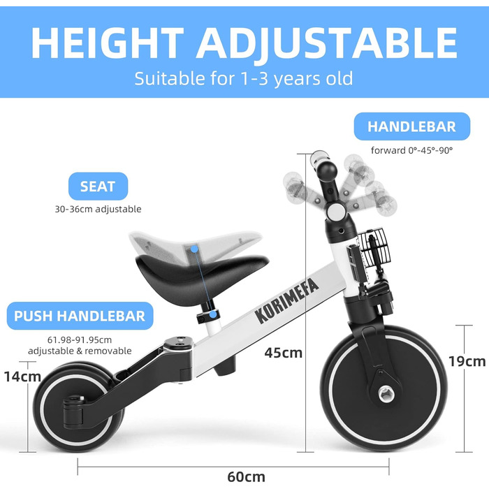 В 1 дитячий триколісний велосипед-балансир від 1 року, дитячі триколісні велосипеди-балансири з регульованим по висоті сидінням дл