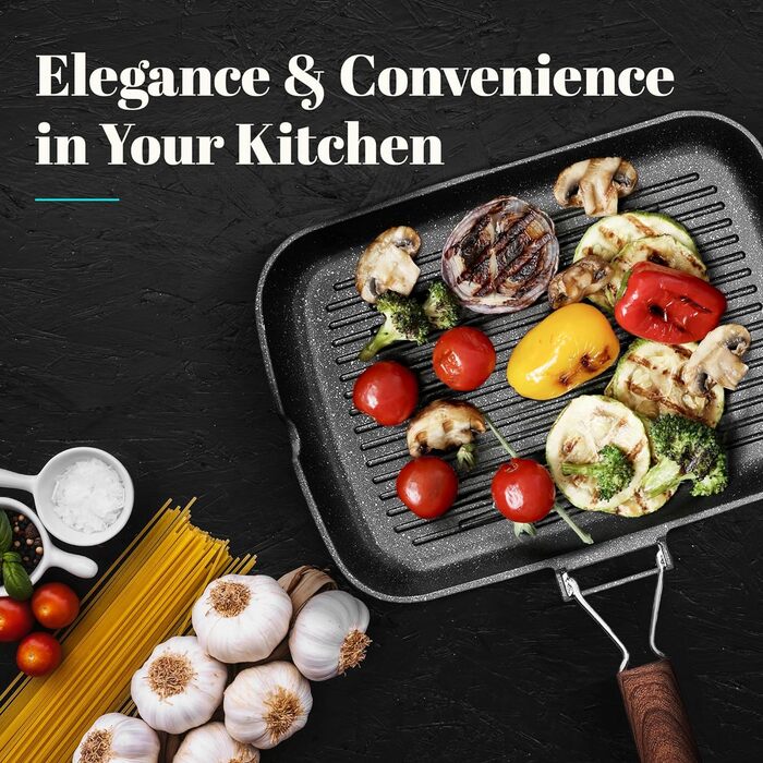 МИ ГОТУЄМО Титанова індукційна сковорода-гриль Ecochef, смугаста, 34 x 24 см, 5 шарів, Quantanium, Екологічно чиста, Без PFOA, Ков