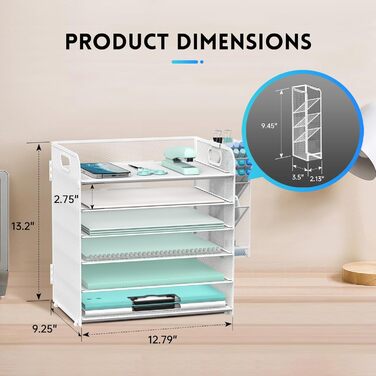 Рівневий лоток для листів з 4 тримачами для ручок, сітчастий органайзер для столу, лоток для листів з ручкою, органайзер для паперу для папок A4, білий, 6-