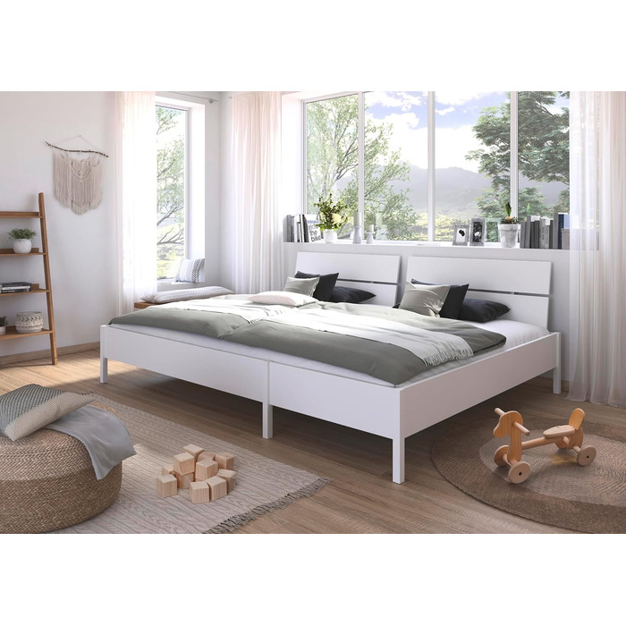 Сімейне ліжко, ліжко, багатомісне ліжко, спальна зона 270x200 см для сну з родиною, колір білий, 278x95x217 см, дерев&39яне узголів&39я 270x200 см