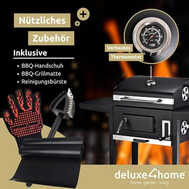 Візок для барбекю XXL мангал для вугілля з кришкою I Висувний мангал з бічною полицею I вкл. рукавичку для барбекю I Висувна підст