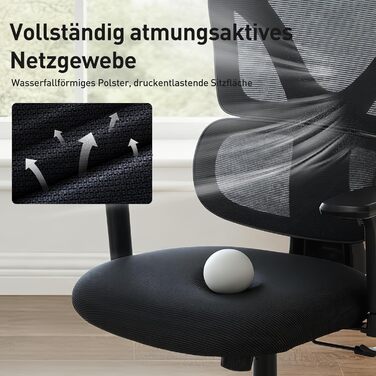 Ергономічне офісне крісло COLAMY Зручне робоче крісло з подушкою сидіння 9,5 см, 3D-підлокітниками, регульованим підголівником, для офісу, домашнього офісу та кабінету, чорний Black-01