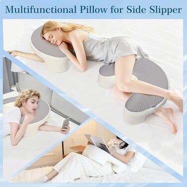 Подушка XIAPIA для сну на боці з проймою, подушка для шиї з піни з ефектом пам&39яті, подушка для голови для сну на боці, зняття тиску на плечі та руки, ергономічна подушка для шиї/підлокітників для сну на спині та животі, сіра