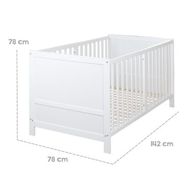 Дитяче ліжко roba EASY SLEEP 70 x 140 см, включаючи кутові перетяжки - Трансформоване ліжечко з 3 регулюваннями висоти - 3 знімні перекладини - Біле лаковане дерево - Матрац не входить до комплекту