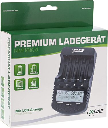 Швидкий зарядний пристрій преміум-класу InLine 01287, NiCdNiMH AA та AAA, до 1000 мА