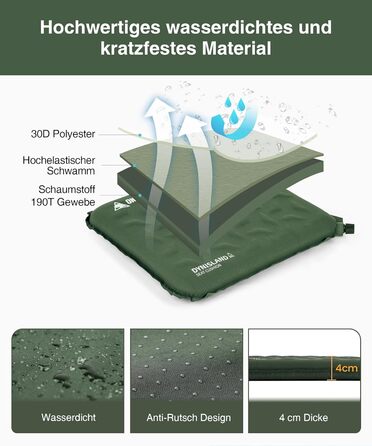 Самонадувальна подушка для сидіння 41 x 33 x 4 см, Складана подушка для сидіння на вулиці, Надлегка подушка для кемпінгу 150 г, Надувна подушка для походів, пікніків, Зелений рейнджер