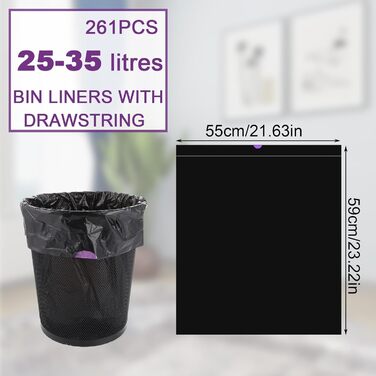 Чорних пакетів для сміття (25 л) зі шнурком, стійких до розривів та протікання, для баків об&39ємом 25-35 літрів, 9 рулонів, 261