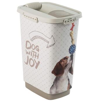 Контейнер для корму Rotho MyPet Cody 25л з кришкою та дозатором, пластик (PP) без BPA, антрацит/білий, 25л (33.0 x 25.0 x 46.3 см), дизайн з собачками