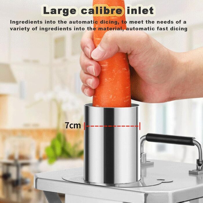 Комерційна овочева машина Oiyekntd з сітчастими ножами, міцна нержавіюча сталь, 200 Вт, електрична машина для кубиків фруктів для картоплі, моркви, огірків, пітаї, 8 мм