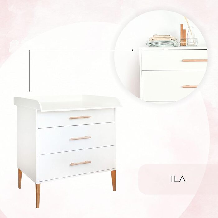 Пеленальний столик ATB ILA - 101 x 85 x 75 см - Повний комплект для дитячої кімнати - Функціональні меблі - Зручний пеленальний столик для немовлят з шухлядами (білий)