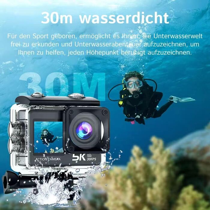 Підводна камера Matrodive 5k Ultra HD - Опануйте техніки глибоководної зйомки. Екшн-камера із сенсорним екраном C1-5K - Ідеально підходить для екстремальних видів спорту та пригод. 6*4*2 см Чорний колір