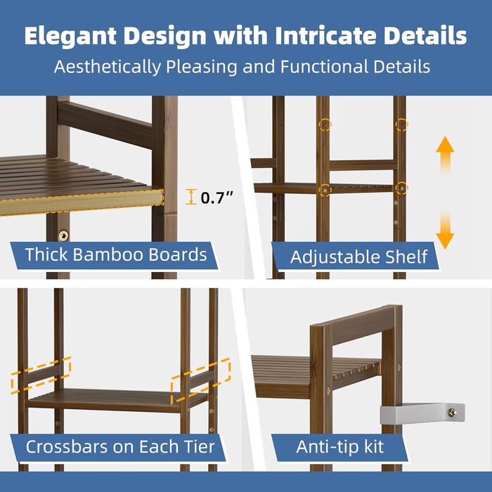 Бамбукова полиця для ванної кімнати HITNET, 5-рівнева книжкова полиця, полиця для ванної кімнати, окремостояча вузька висока полиця з регульованими полицями, компактна полиця для зберігання речей для домашнього офісу, горіх