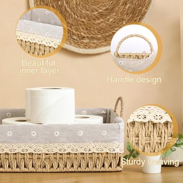 Плетений кошик для зберігання в стилі бохо - подарунковий кошик з 2 предметів у техніці макраме, порожній, кошик для зберігання туалетного паперу, кошики для ванної кімнати з подвійними ручками, кошик для зберігання у ванній кімнаті, вітальні, кухні, дитя