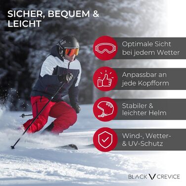 Лижний шолом BLACK CREVICE Vail Лижний шолом у стилі Pilot із козирком Чоловічий та жіночий лижний шолом Полікарбонатний лижний шолом Дихаючий лижний шолом Регульований розмір M (55-58 см) Матовий рушничний метал/Блискучий чорний