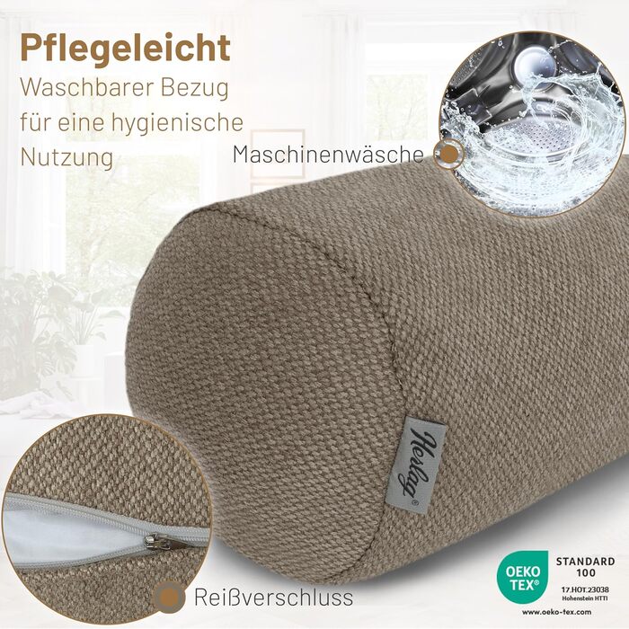 Наволочка Herlag Подовжена подушка-рулон для дивана та ліжка Зручна підтримка для колін або шиї Наволочка для ніг для тих, хто спить на боці Знімний чохол, який можна прати Сертифіковано за стандартом Oeko-Tex 100 Темно-сірий 65 x 20 см