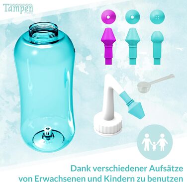 Набір для спринцювання носа 120 солей для промивання носа (300 г) Мірна ложка (1 г) 3 насадки для дорослих і дітей Гігієна Tampen