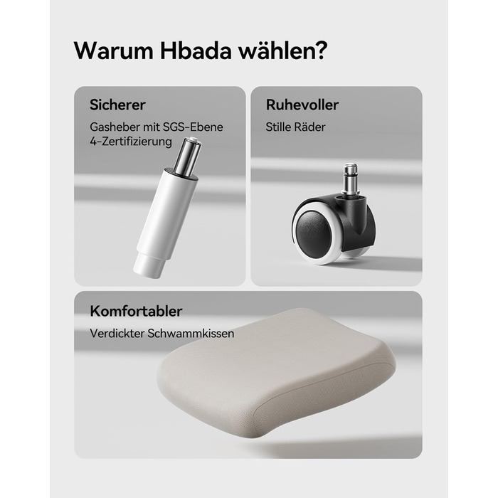 Ергономічне офісне крісло Hbada P1, стілець для роботи з регульованою поперековою опорою, стілець для домашнього офісу з 2D-підголівником, складними підлокітниками, обертове комп&39ютерне крісло, сірий колір