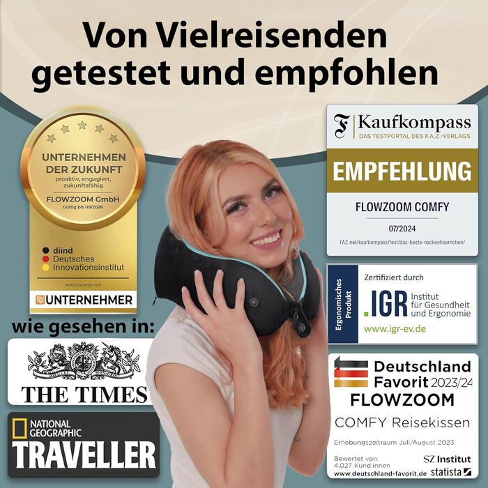 Зручна подушка для шиї FLOWZOOM для літака та автомобіля - Регульована подушка для шиї з піни з ефектом пам&39яті з гнучкими застібками-кнопками для підтримки 360, дихаючий чохол, який можна прати - У комплекті сумка - Чорний 2.2. Зручний - Чорний